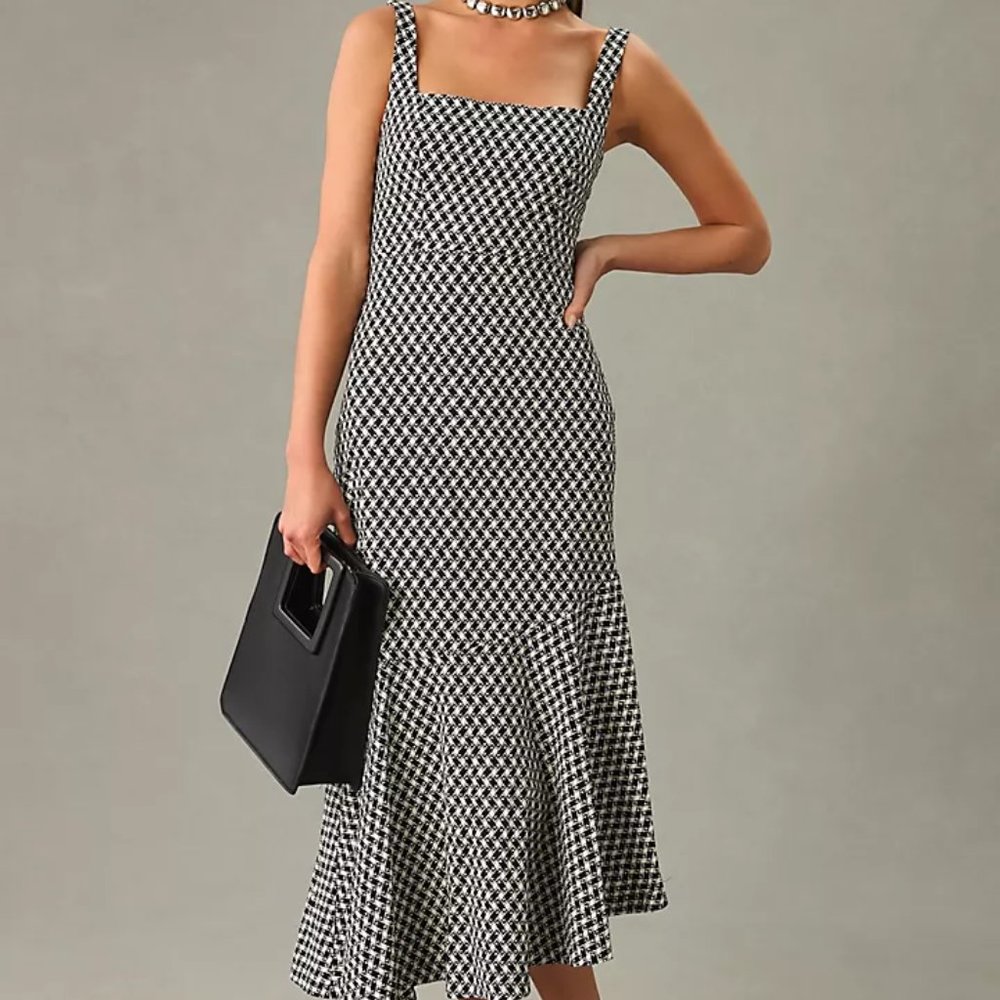 By Anthropologie Square-Neck Asymmetrical Ruffle-Hem Midi Dress